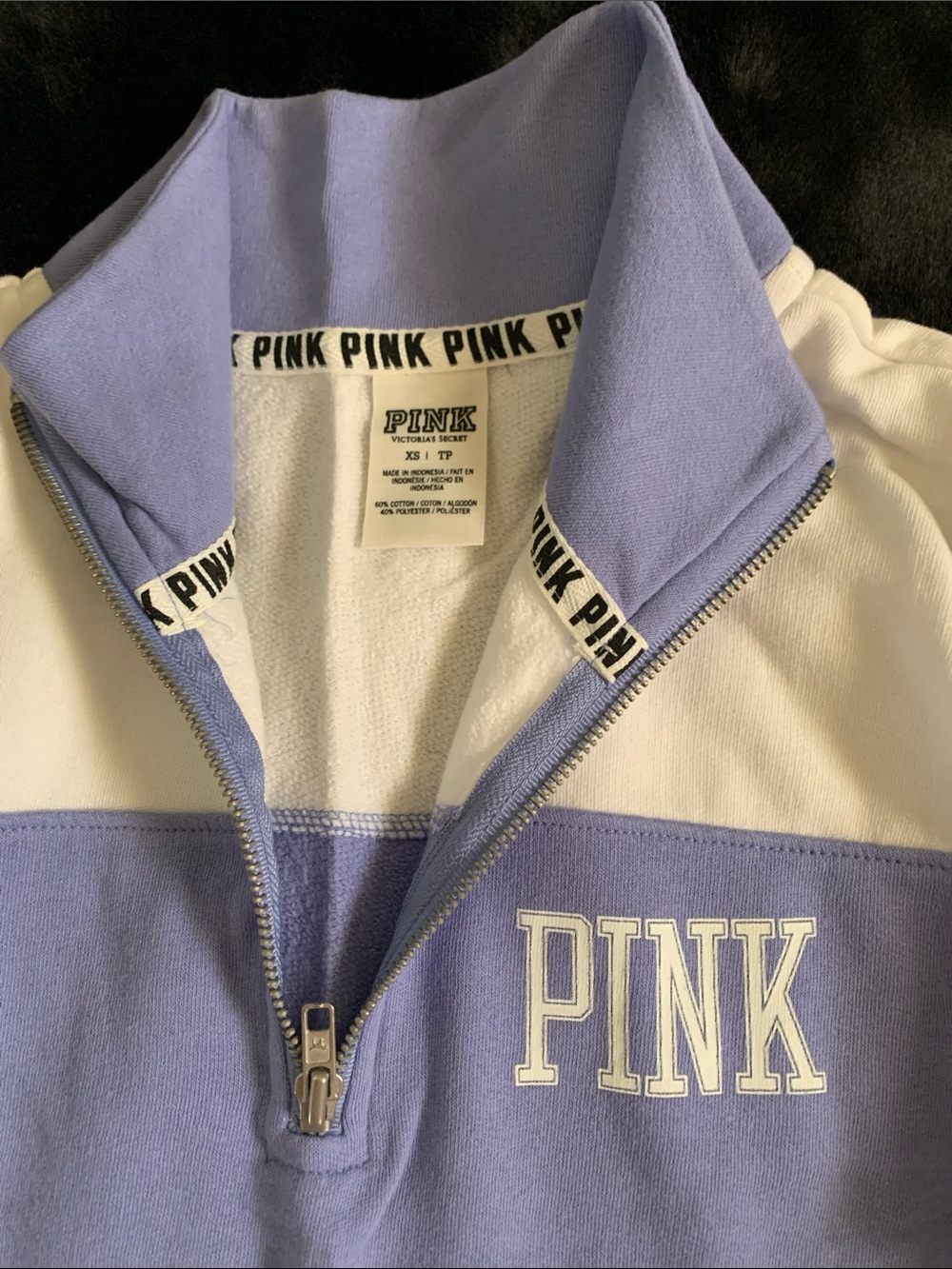 PINK Victoria's Secret periwinkle blue and White Half-Zip skinny sweatshirt